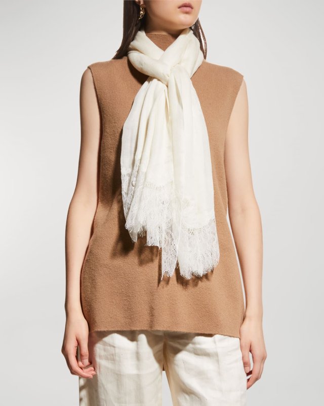 Lace Trim Wool-Silk Stole